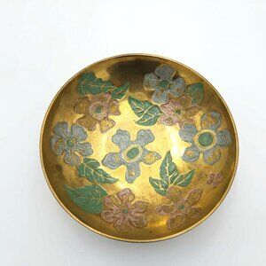 Rosenthal-Netter Inc Brass Bowl Lotus Flowers NBR 11/25 Made in India 9.5 inch